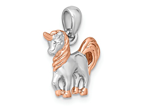 Rhodium Over Sterling Silver with 14K Rose Gold Over Sterling Silver 3D Unicorn Pendant