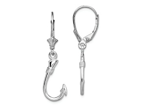 Rhodium Over Sterling Silver Polished 3D Fish Hook Leverback Earrings