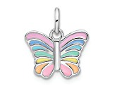 Rhodium Over Sterling Silver Multi-color Enameled Butterfly Children's Pendant