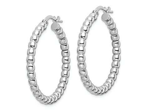 Rhodium Over Sterling Silver Polished 3mm Beaded Hoop Rhodium Over Sterling Silver Polished 3mm Beaded Hoop