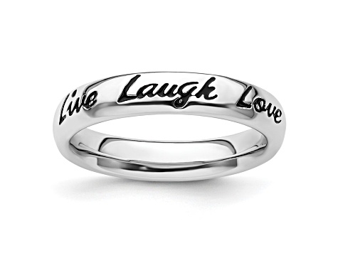 Sterling Silver Stackable Expressions Enamel Live Laugh Love Ring