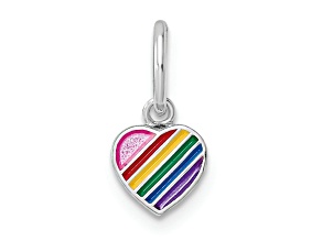 Rhodium Over Sterling Silver Polished Rainbow Enamel Heart Children's Pendant