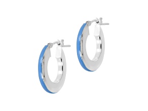 Sterling Silver Blue Enamel Round Hoop Earrings