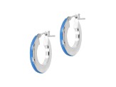 Sterling Silver Blue Enamel Round Hoop Earrings