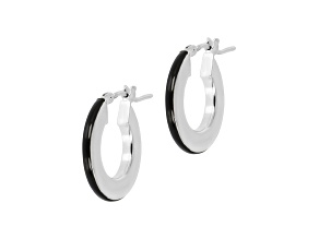 Sterling Silver Black Enamel Round Hoop Earrings