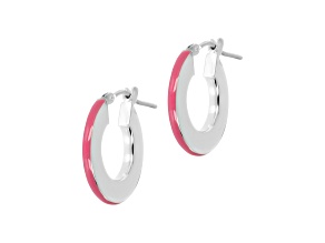 Sterling Silver Pink Enamel Hoop Round Earrings