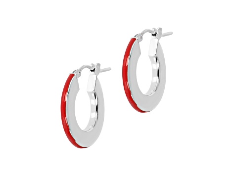 Sterling Silver Red Enamel Round Hoop Earrings