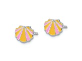 Rhodium Over Sterling Silver Pink/Orange Enamel Shell Children's Post Earrings