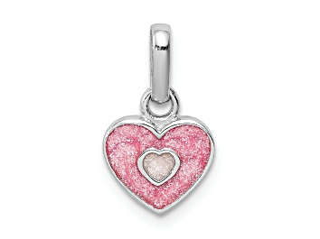 Picture of Rhodium Over Sterling Silver Pink Glitter Enameled Heart Children's Pendant