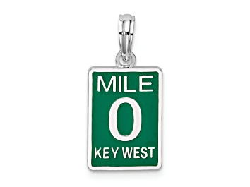 Picture of Rhodium Over Sterling Silver Enameled Small Key West Mile 0 Pendant
