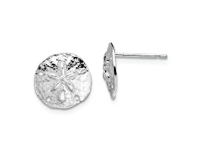 Rhodium Over Sterling Silver Polished Sand Dollar Post Earrings