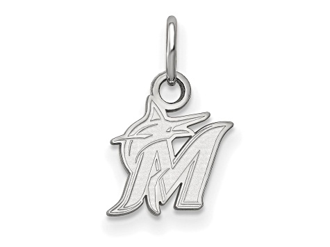 Rhodium Over Sterling Silver MLB Miami Marlins LogoArt Pendant