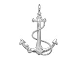 Rhodium Over Sterling Silver Polished 3D Anchor with Rope Pendant