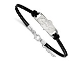 Rhodium Over Sterling Silver NHL LogoArt Minnesota Wild Leather Bracelet