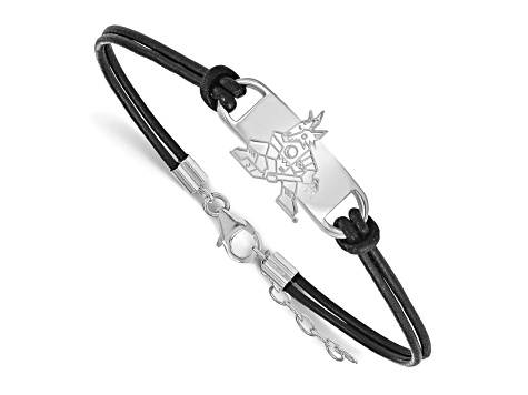 Rhodium Over Sterling Silver NHL LogoArt Arizona Coyotes Leather Bracelet