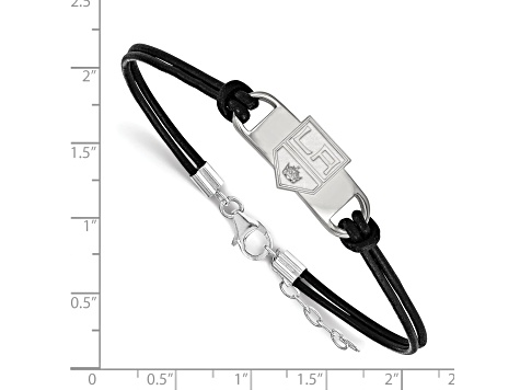 Rhodium Over Sterling Silver NHL LogoArt Los Angeles Kings Leather Bracelet