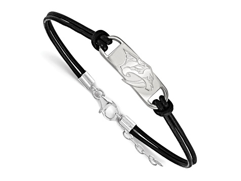 Rhodium Over Sterling Silver NHL LogoArt Nashville Predators Leather Bracelet