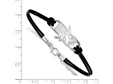 Rhodium Over Sterling Silver NHL LogoArt San Jose Sharks Leather Bracelet