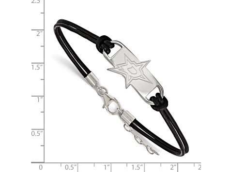 Rhodium Over Sterling Silver NHL LogoArt Dallas Stars Leather Bracelet