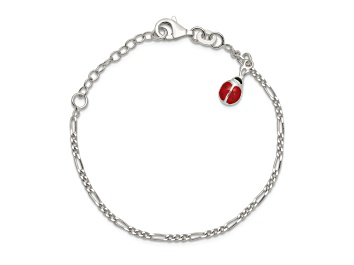 Picture of Sterling Silver Polished Enameled Ladybug with 1-inch Extensions Childrens Bracelet