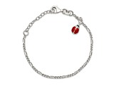 Sterling Silver Polished Enameled Ladybug with 1-inch Extensions Childrens Bracelet