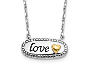 Rhodium Over Sterling Silver with 14K Yellow Gold accent Enamel LOVE with 2" Extension Necklace
