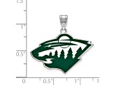 Rhodium Over Sterling Silver NHL LogoArt Minnesota Wild Large Enamel Pendant