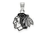 Rhodium Over Sterling Silver NHL LogoArt Chicago Blackhawks Enamel Pendant