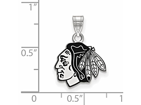 Rhodium Over Sterling Silver NHL LogoArt Chicago Blackhawks Enamel Pendant