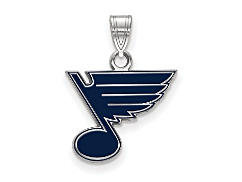 Rhodium Over Sterling Silver NHL LogoArt St. Louis Blues Small Enameled Pendant