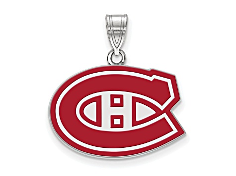 Rhodium Over Sterling Silver NHL LogoArt Montreal Canadiens Enamel Pendant