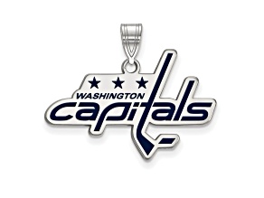 Rhodium Over Sterling Silver NHL LogoArt Washington Capitals Enamel Pendant