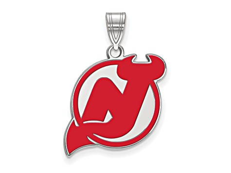 Rhodium Over Sterling Silver NHL LogoArt New Jersey Devils Enamel Pendant