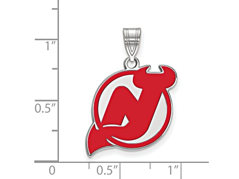 Rhodium Over Sterling Silver NHL LogoArt New Jersey Devils Enamel Pendant