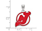 Rhodium Over Sterling Silver NHL LogoArt New Jersey Devils Enamel Pendant