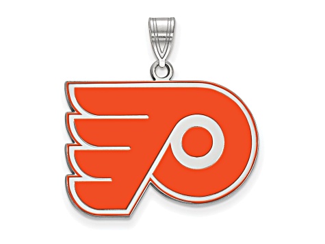 Rhodium Over Sterling Silver NHL LogoArt Philadelphia Flyers Enamel Pendant