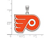 Rhodium Over Sterling Silver NHL LogoArt Philadelphia Flyers Enamel Pendant