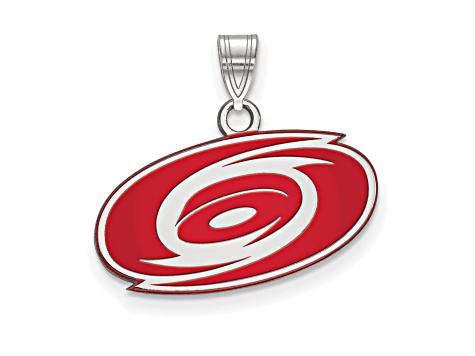 Rhodium Over Sterling Silver NHL LogoArt Carolina Hurricanes Enamel Pendant