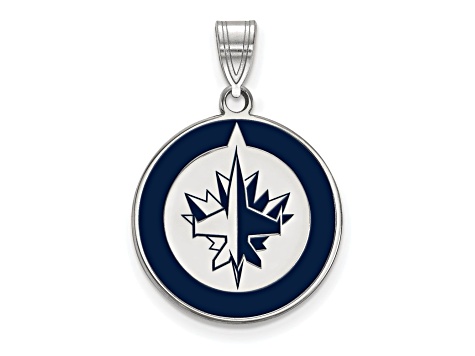 Rhodium Over Sterling Silver NHL LogoArt Winnipeg Jets Large Enamel Pendant