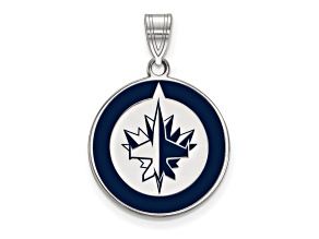 Rhodium Over Sterling Silver NHL LogoArt Winnipeg Jets Large Enamel Pendant