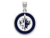 Rhodium Over Sterling Silver NHL LogoArt Winnipeg Jets Large Enamel Pendant