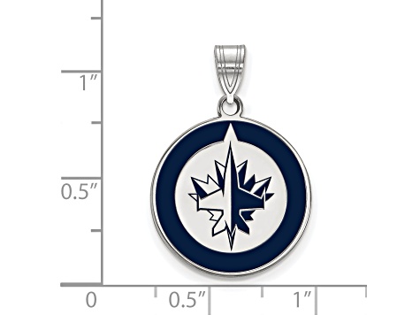 Rhodium Over Sterling Silver NHL LogoArt Winnipeg Jets Large Enamel Pendant