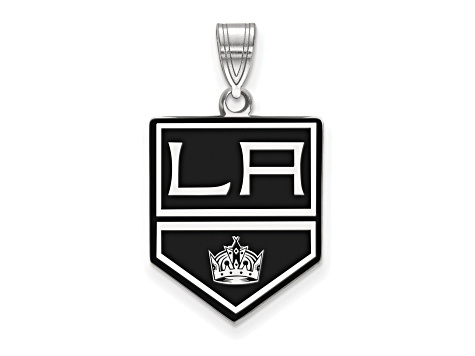 Rhodium Over Sterling Silver NHL LogoArt Los Angeles Kings Large Enamel Pendant