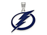 Rhodium Over Sterling Silver NHL LogoArt Tampa Bay Lightning Enamel Pendant