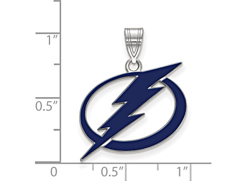 Rhodium Over Sterling Silver NHL LogoArt Tampa Bay Lightning Enamel Pendant