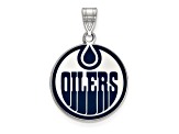 Rhodium Over Sterling Silver NHL LogoArt Edmonton Oilers Large Enameled Pendant