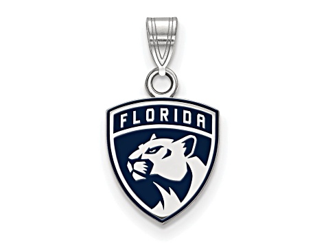 Rhodium Over Sterling Silver NHL LogoArt Florida Panthers Small Enamel Pendant