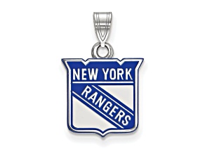 Rhodium Over Sterling Silver NHL LogoArt New York Rangers Enamel Pendant