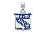 Rhodium Over Sterling Silver NHL LogoArt New York Rangers Enamel Pendant