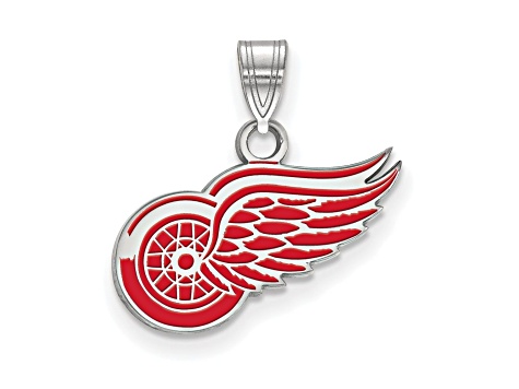 Rhodium Over Sterling Silver NHL LogoArt Detroit Red Wings Enamel Pendant